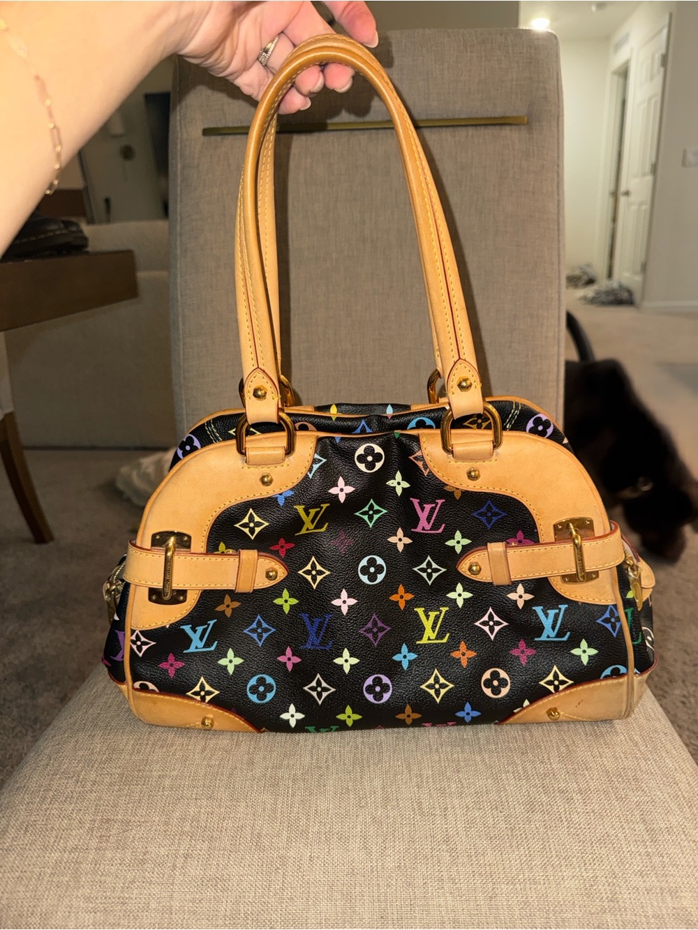Louis Vuitton Black Multicolor Monogram Shoulder bag- Tan Trim vintage